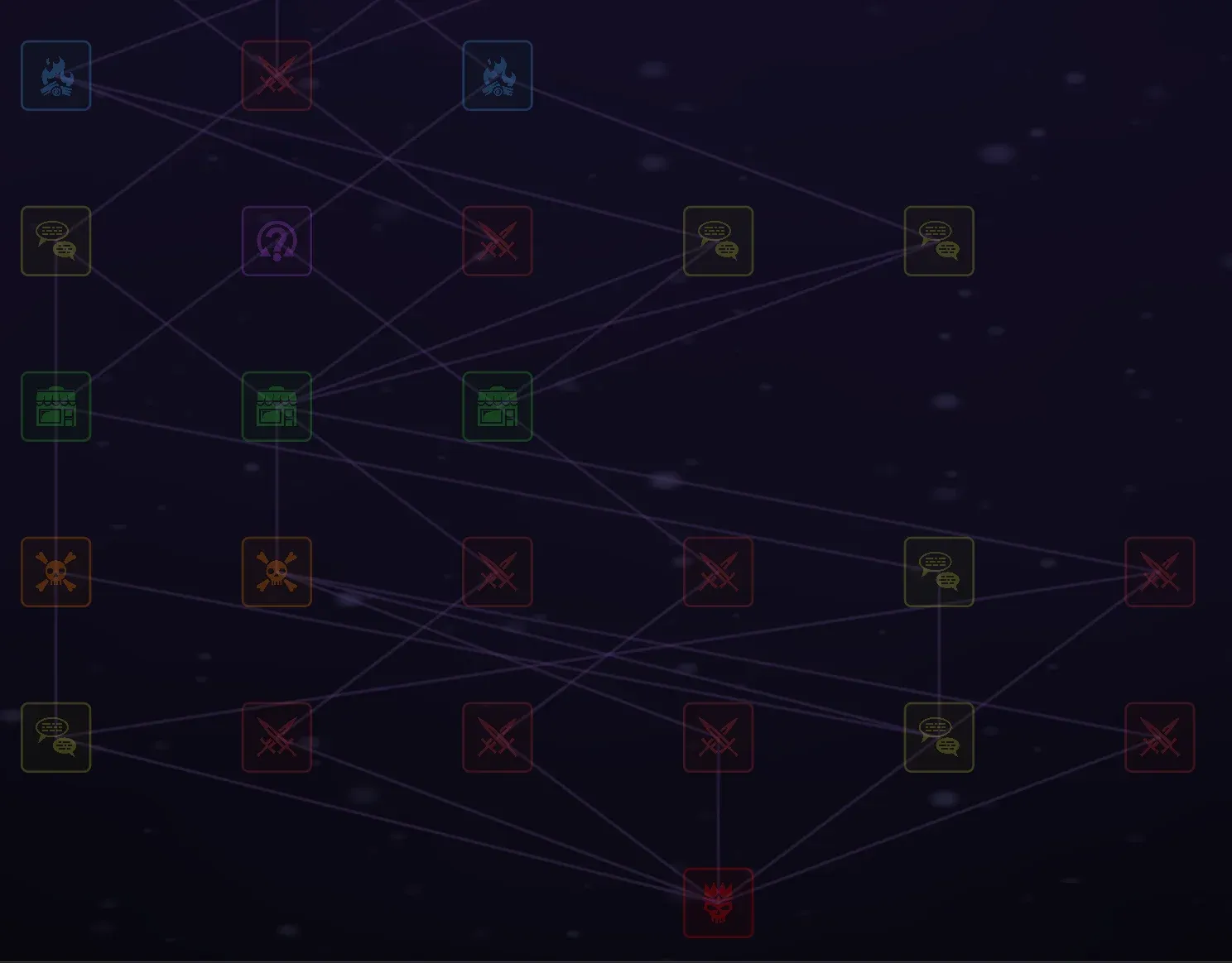 Soul Strip act map — branching paths with battle, shop, event nodes