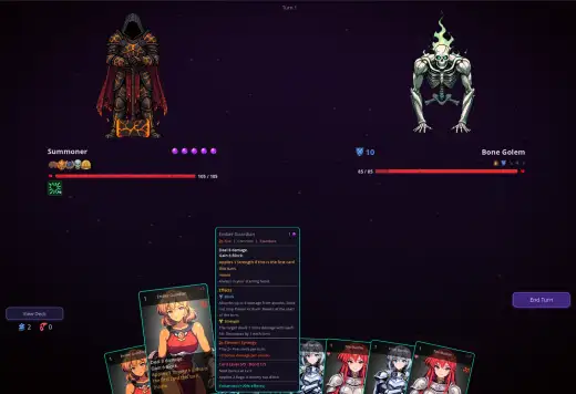 Battle: hand of cards, energy and enemy statuses
