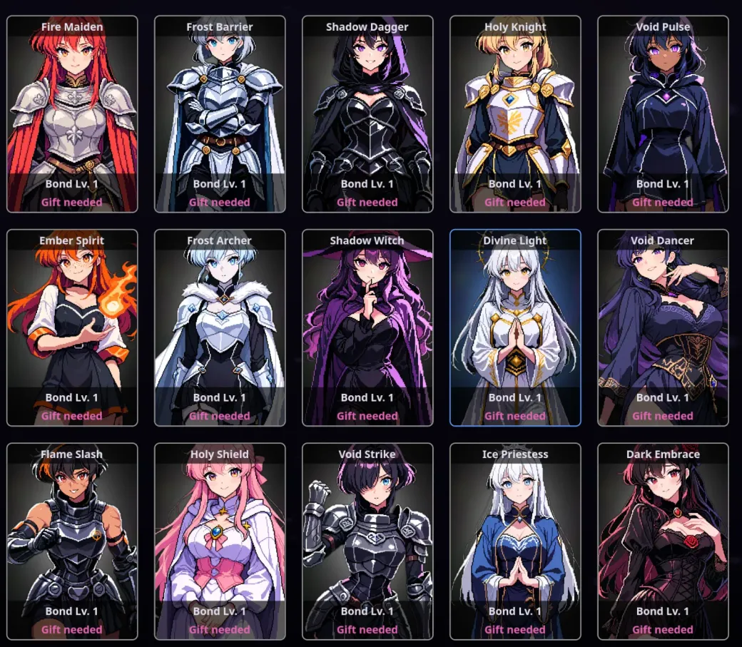 Soul Strip — 60+ waifu cards across 5 elements