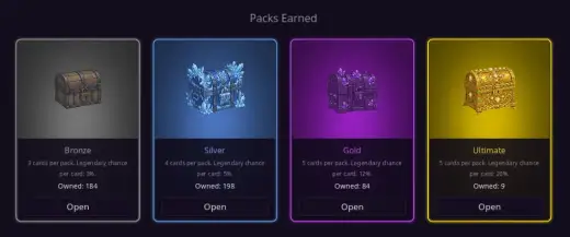 Pack inventory: the reward for beating a boss